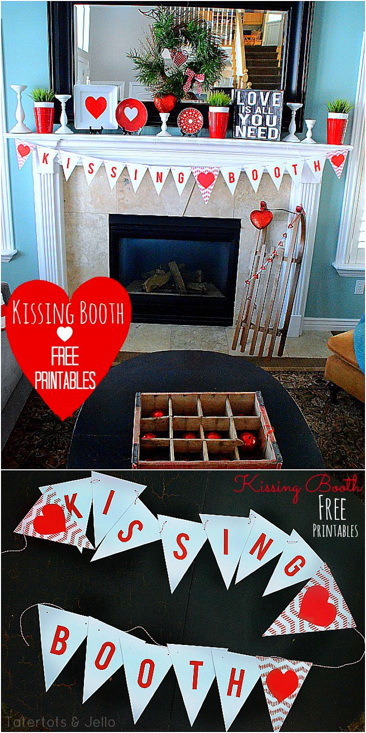 free printable valentine's day printable banner kissing booth