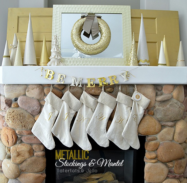 metallic stockings and mantel at tatertots and jello tutorial