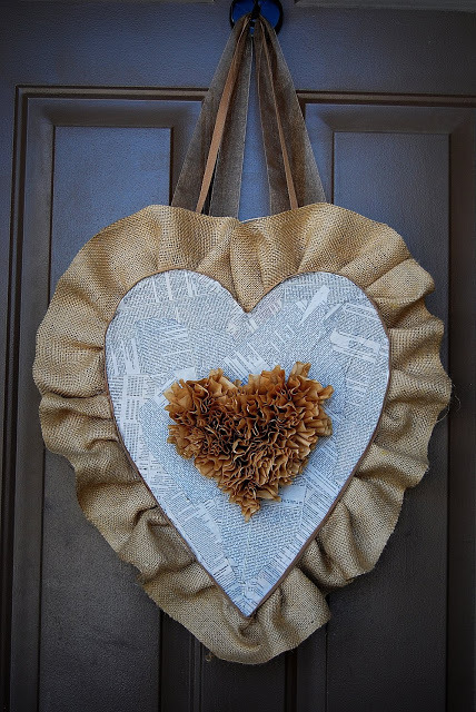 burlap and coffee filter heart