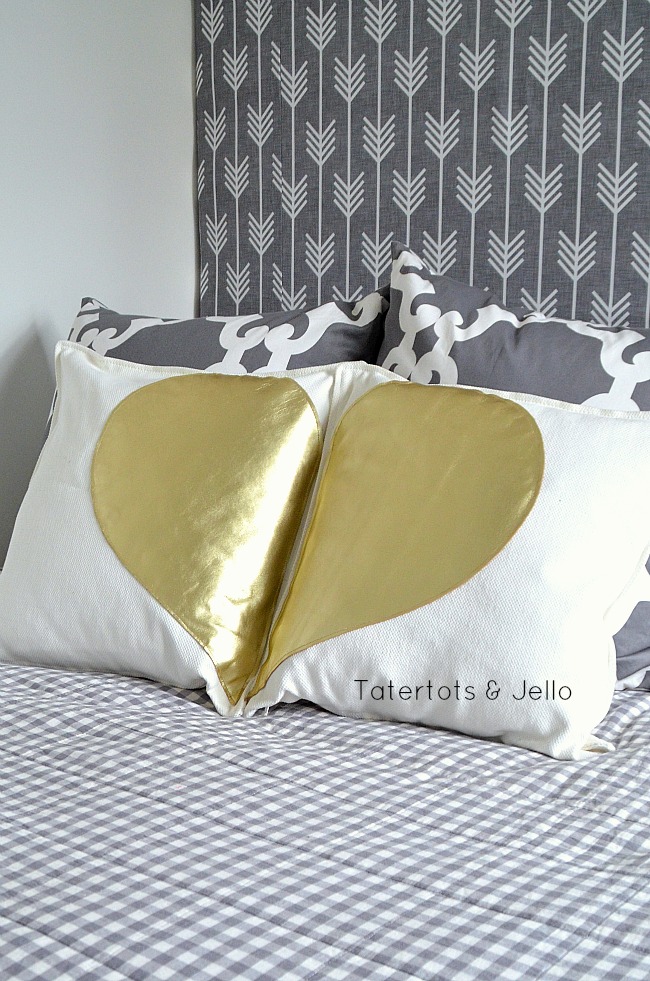 gold leather half heart pillows