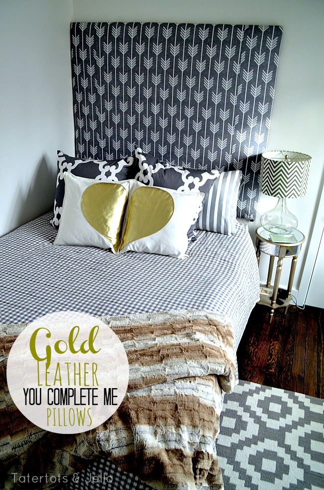 Gold Leather “You Complete Me” Valentine Pillows! DIY