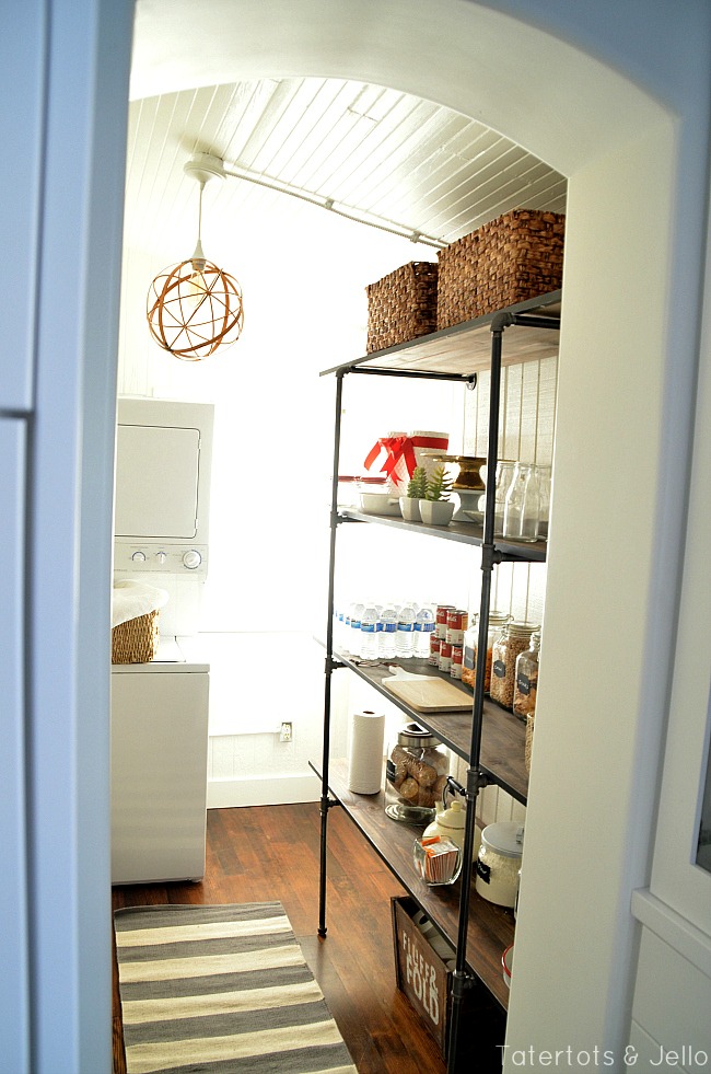 industrial shelves in a pantry