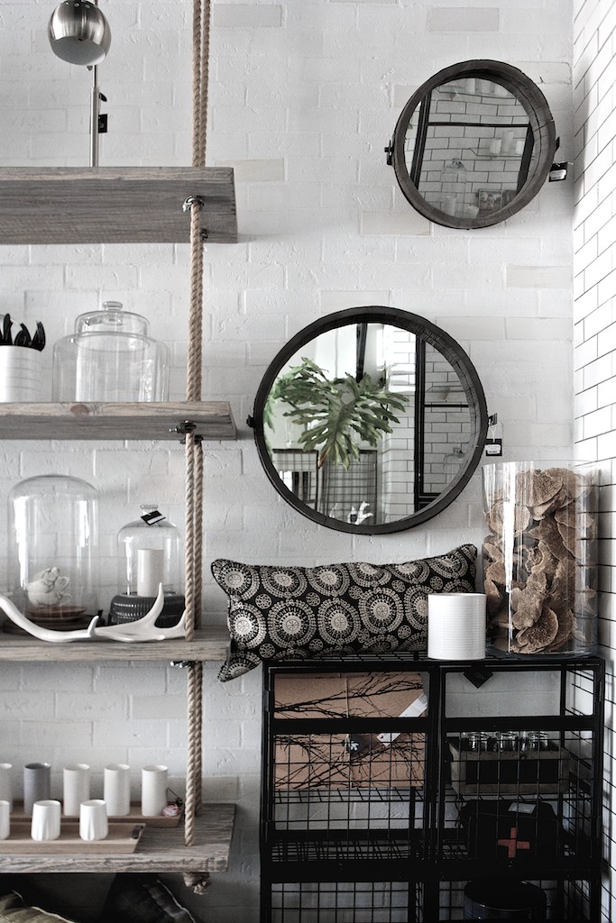 industrial shelves with rope