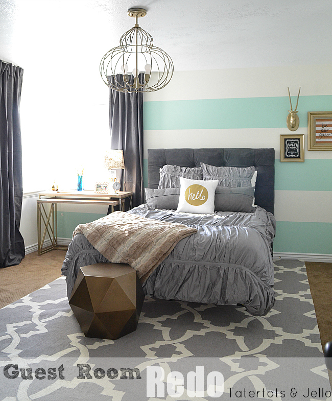 guest room bedroom with stripes