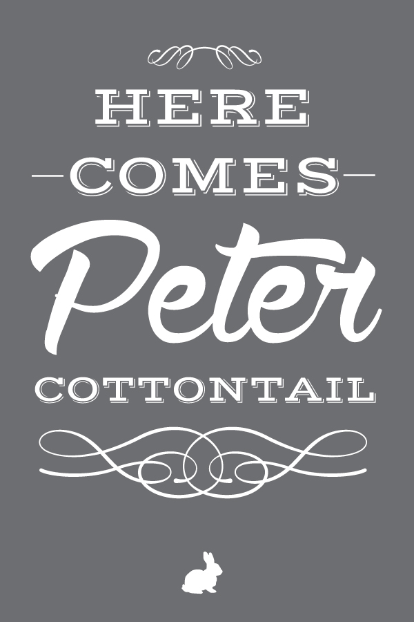 here.comes.peter.cottontail.20x30.gray