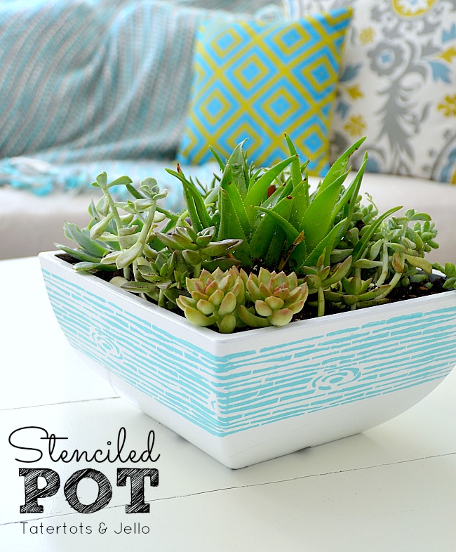 stenciled succulent pot tutorial at tatertots and jello