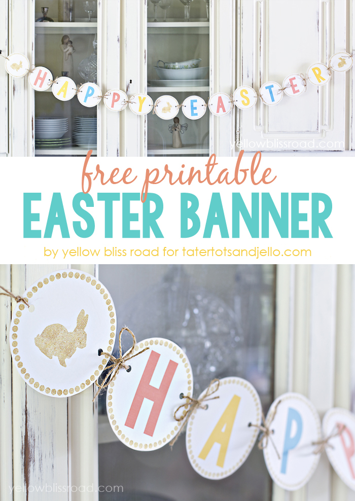 Free Printable Happy Easter Banner with Glitter Details