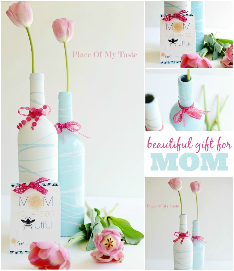 Gift Idea: Upcycled Wine Bottle Vases for Mom with Free Printable