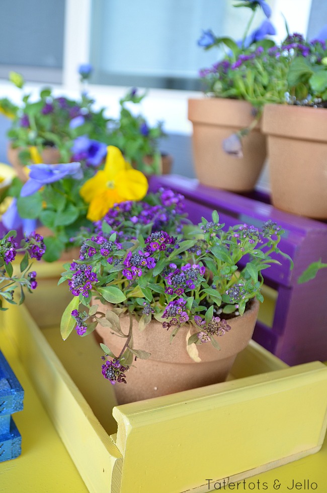 spray painted crate flower centerpiece at tatertots and jello