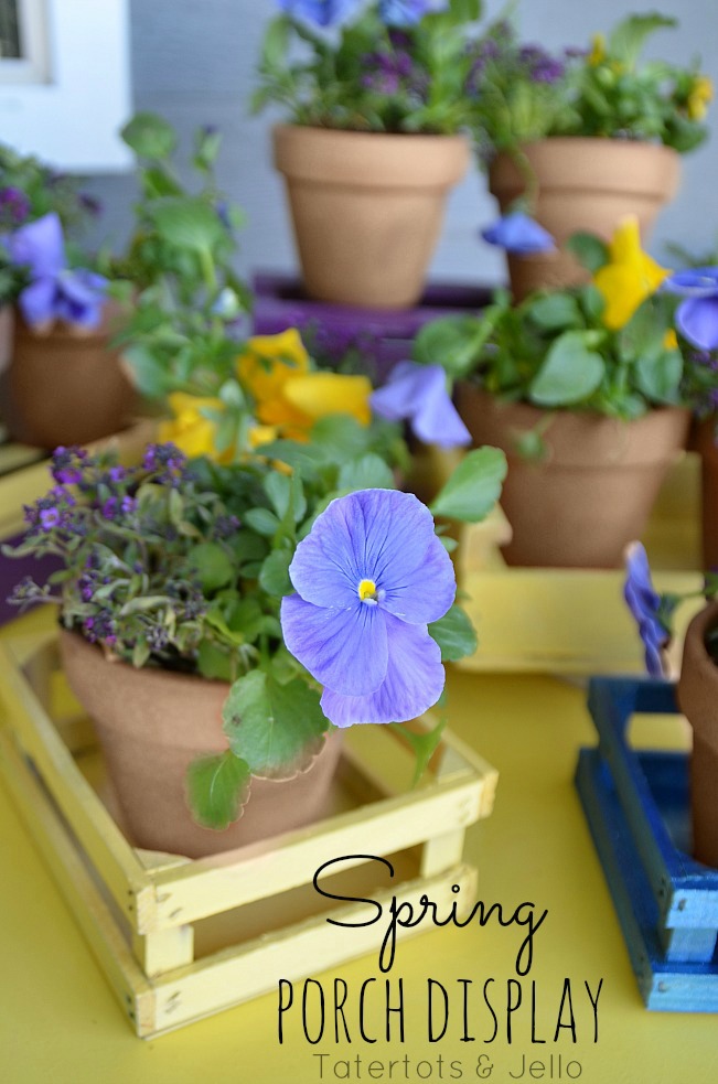 spray painted crate flower display at tatertots and jello