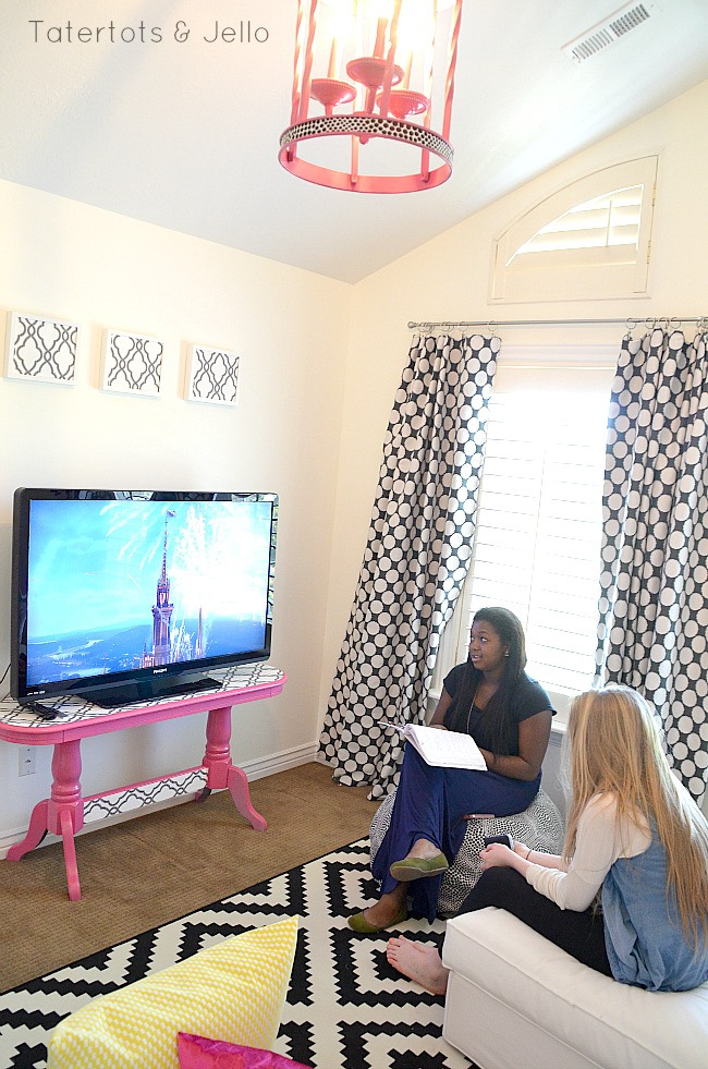 spray painted table to console table