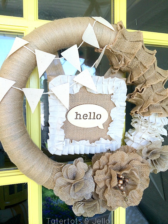 summer burlap and canvas wreath at tatertots and jello