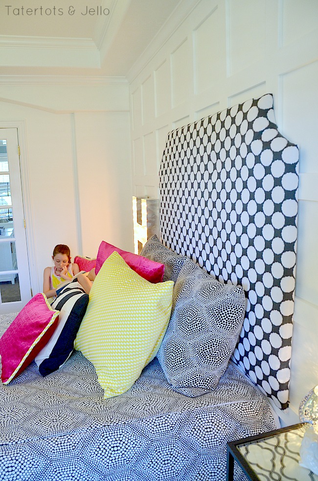 upholstered diy headboard for tween room at tatertots and jello