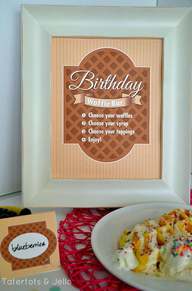 birthday waffle bar printable and waffle crepes at tatertots and jello