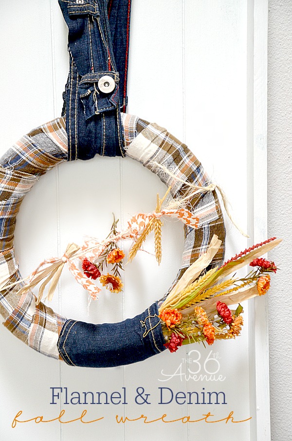 flannel and denim fall wreath