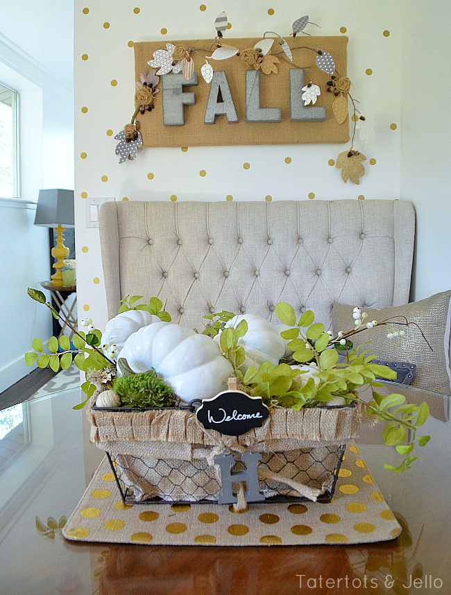 fall centerpiece white pumpkins tatertots and jello