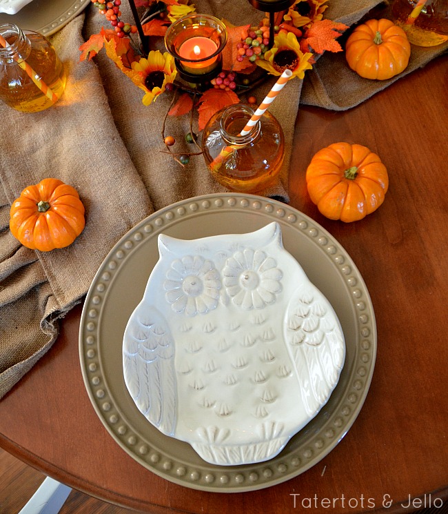 better homes and garden owl plates fall tablescape