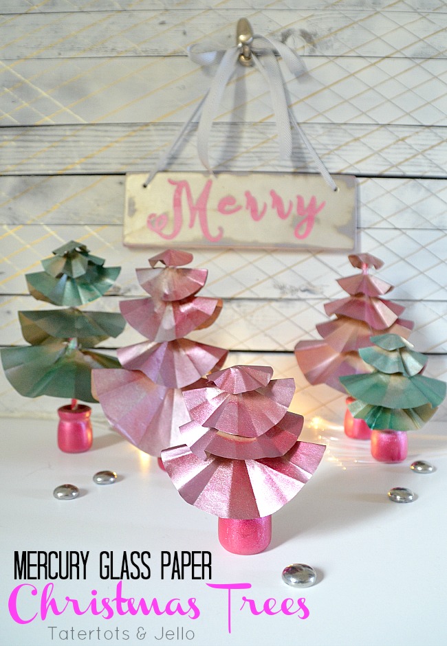 mercury glass paper christmas tree tutorial DIY at tatertots and jello