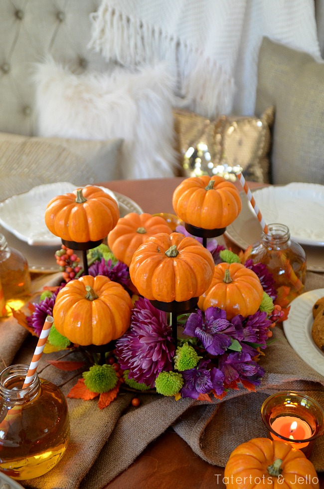 pumpkin and floral centerpiece idea at tatertots and jello