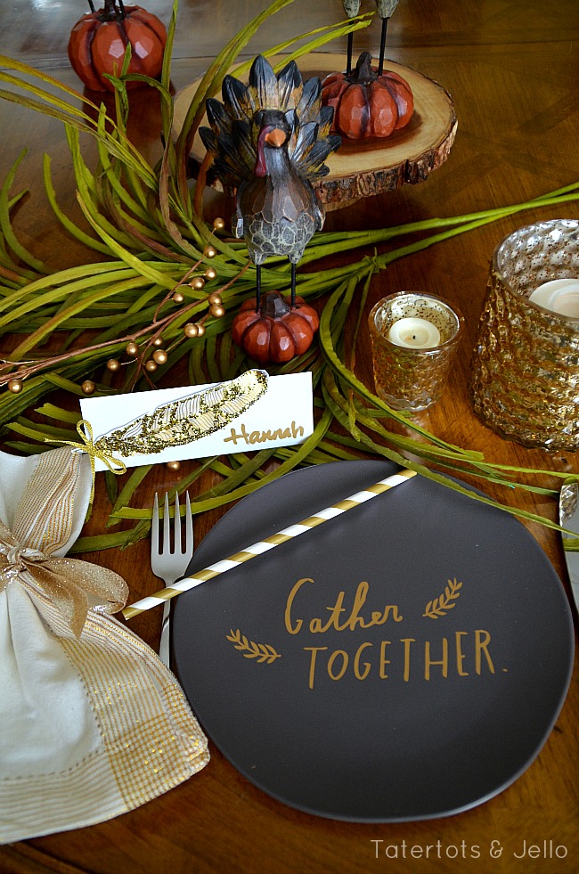 Thanksgiving free feather placecard printable at tatertots and jello