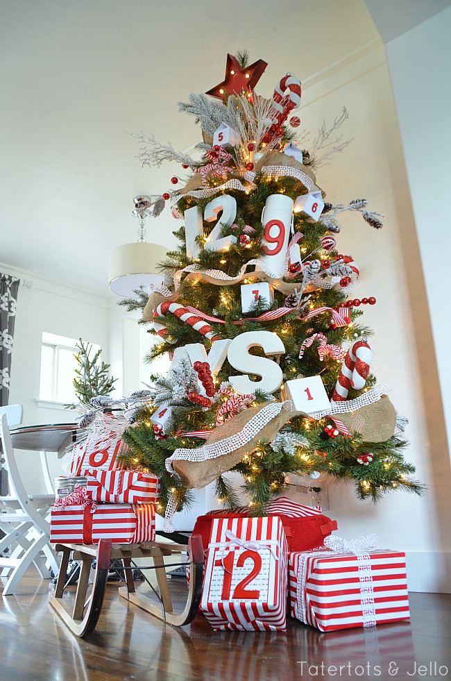 christmas advent tree red and white christmas tree at tatertots and jello