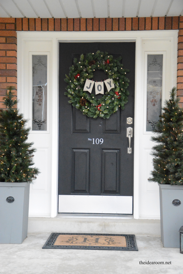 joy wreath and planters