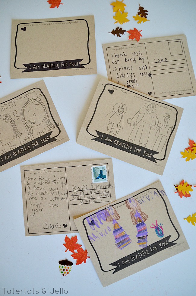 kids gratitude postcards at tatertots and jello