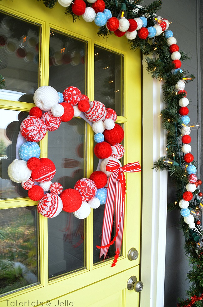 snowball wreath and front door decorating at tatertots and jello