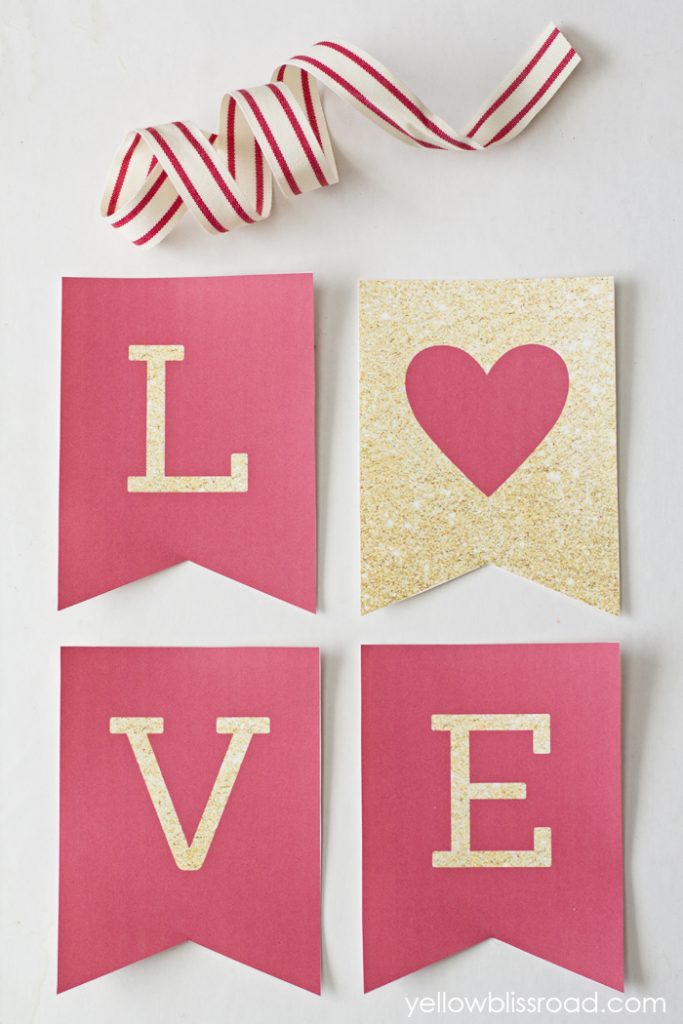 free printable love valentine s day glitter banner