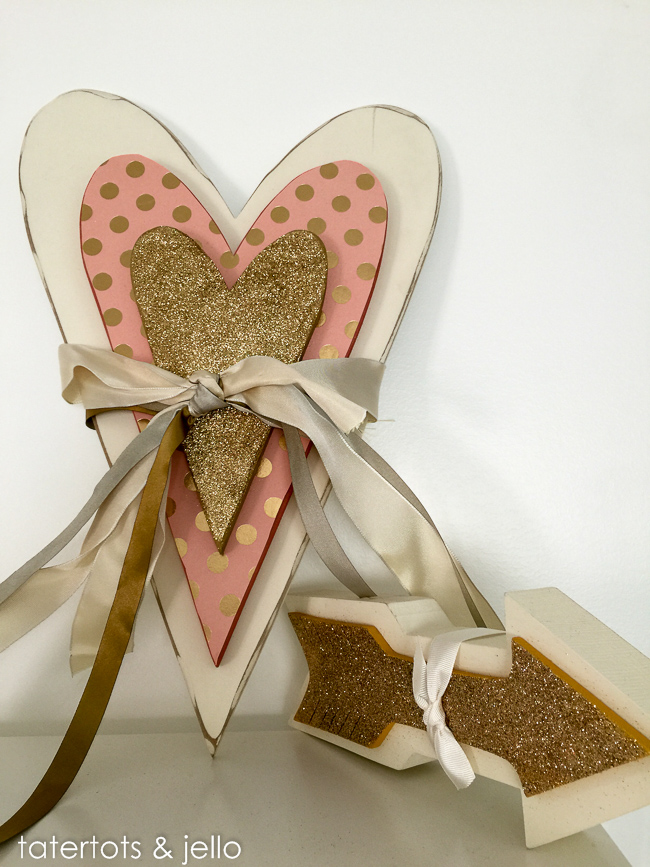 Layered wood heart with scrapbook paper and glitter. DIY tutorial 