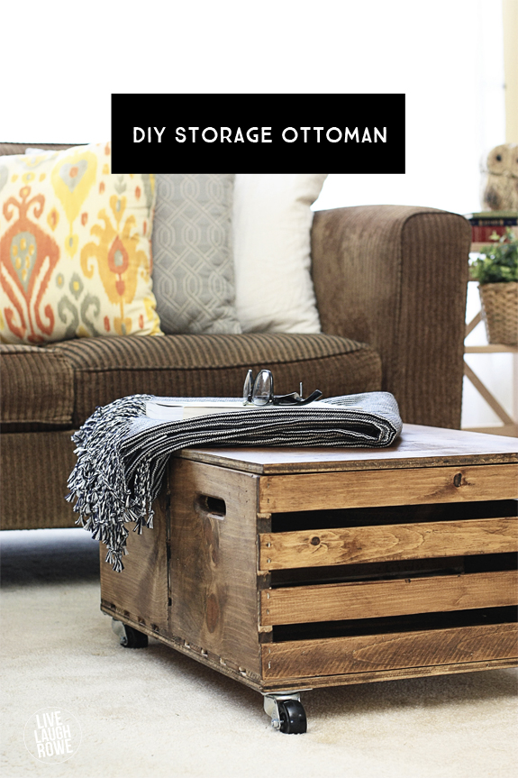 Easy and Functional DIY Storage Ottoman made from wooden crates!  www.livelaughrowe.com