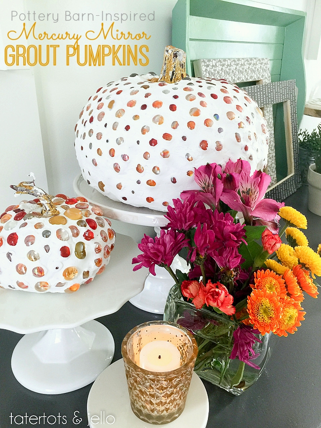 Pottery Barn-inspired Mercury Mirror Grout Pumpkins!