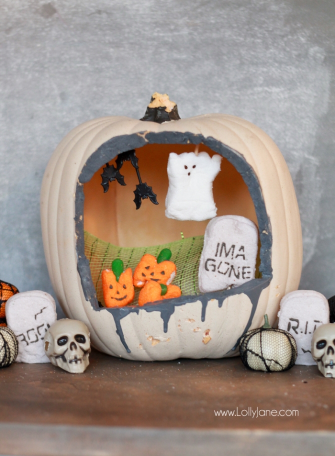 Peeps Halloween Diorama Pumpkin #pumpkincraft #peeps #kidscraft 