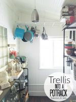 Turn a $10 Garden Trellis into a Kitchen Pot Rack!