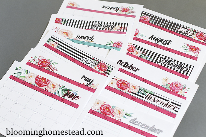 2016-Calendar-by-Blooming-Homestead-floral-and-stripes