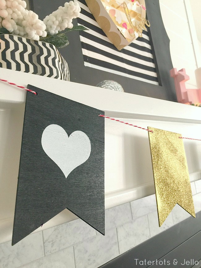 black and white valentines day wood banner 