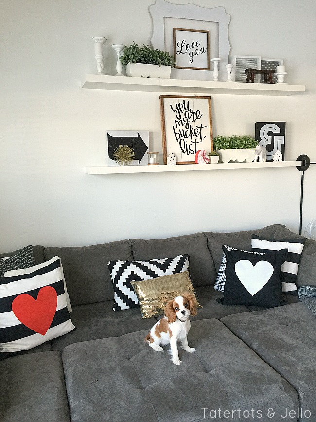 Black and white heart pillows