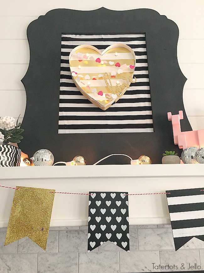 Black, White and Gold Valentine’s Day Mantel