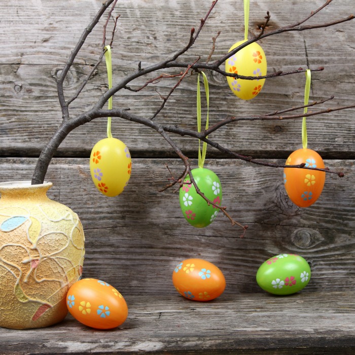 Easter composition on wooden background