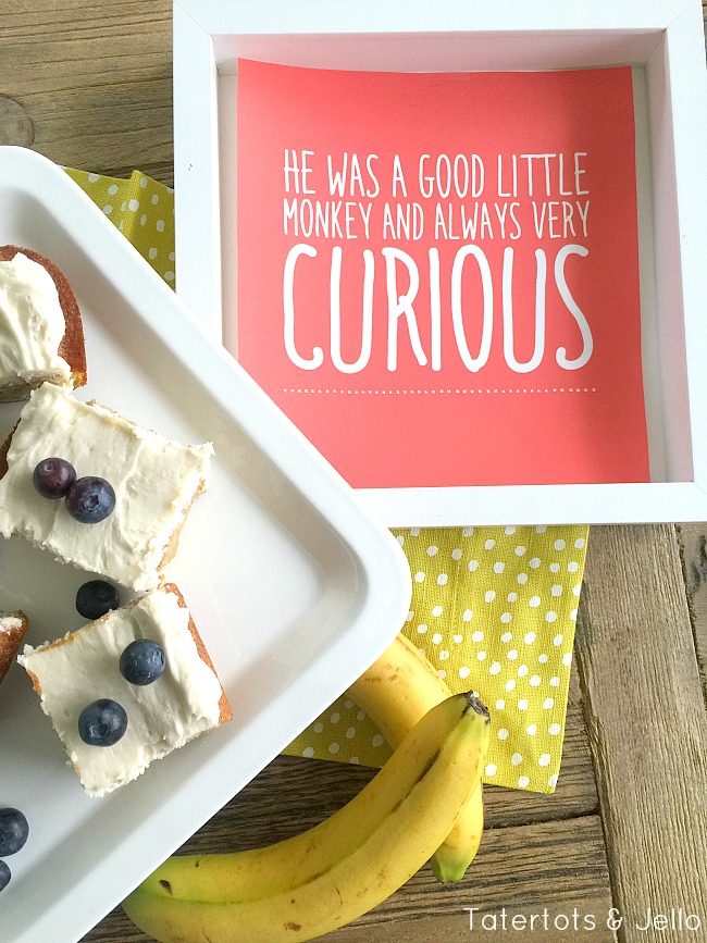 Curious George Frosted Banana Bars and Monkey Printable 