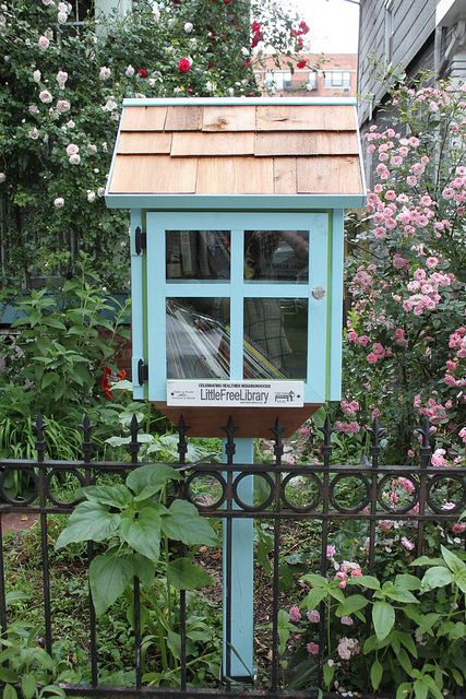 blue house little free library 