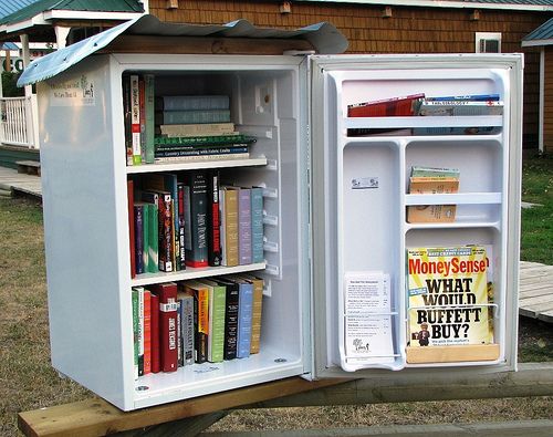 little free library out of an old fridge