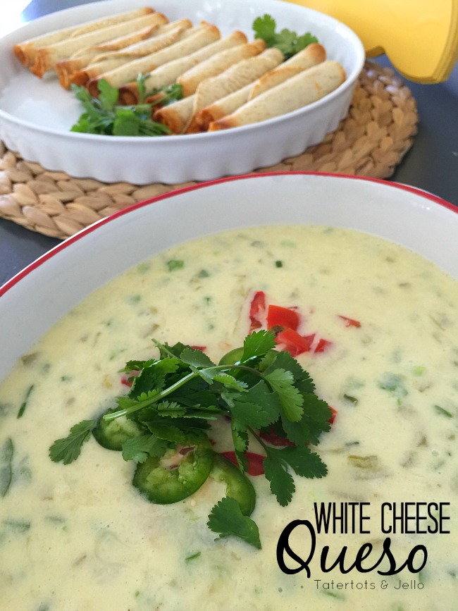 white cheese queso and tacquitos 