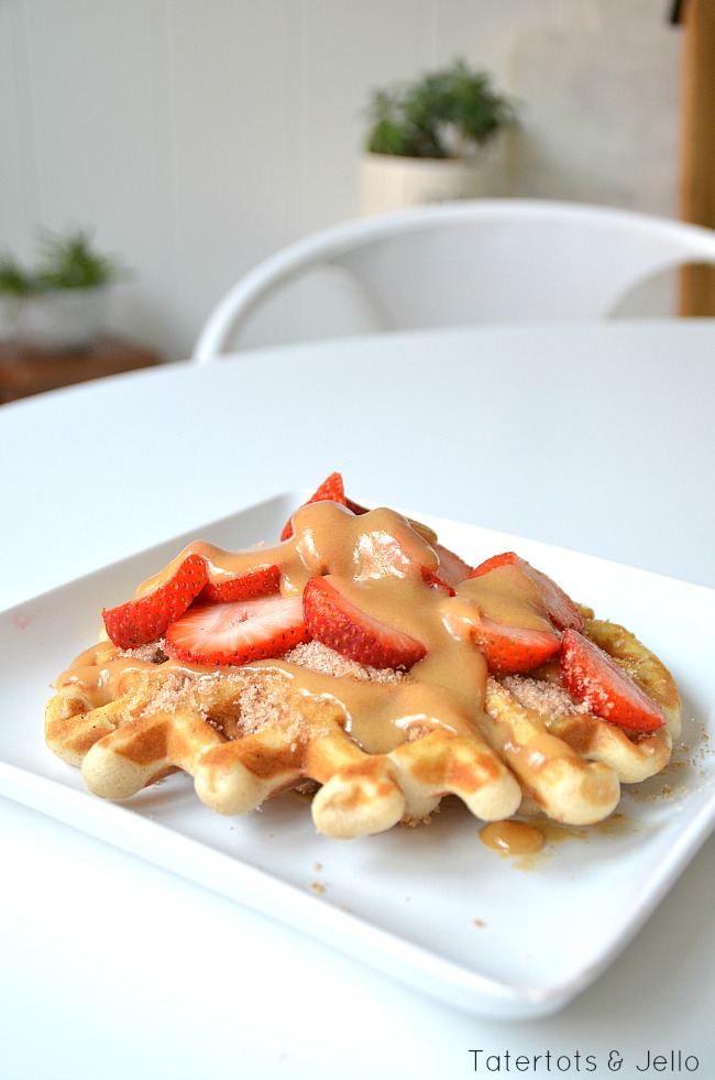 churro waffles with dulce de leche topping