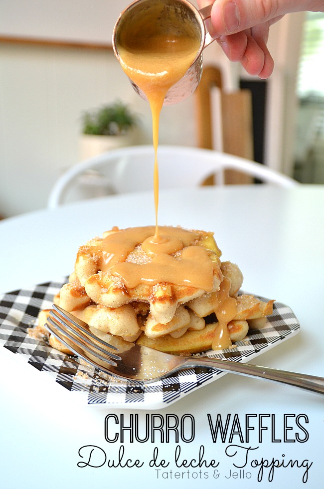 churro waffles with dulce de leche topping 