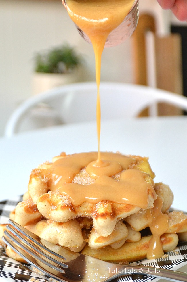 churro waffles with dulche de leche topping 