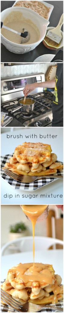 make churro waffles with caramel topping 