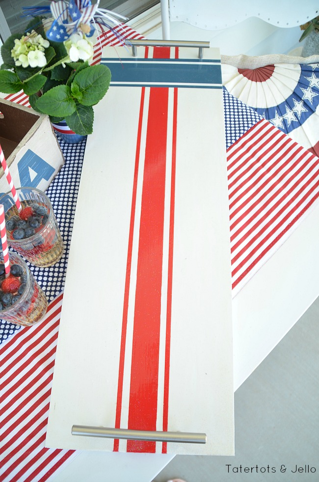 red white and blue wood tray 