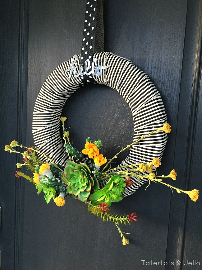 summer striped succulent wreath 