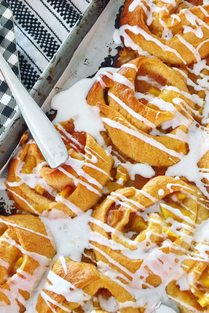 Easy Peach Cinnamon Rolls with Lemon Glaze Topping